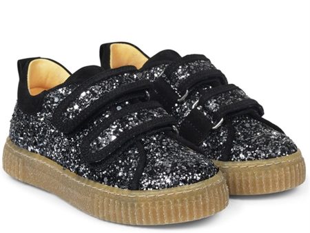 Angulus Sneakers Med Borrelås Grey Glitter Black Fashion